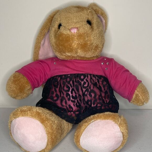 Build A Bear Bunny with pink/black dress - Picture 1 of 3
